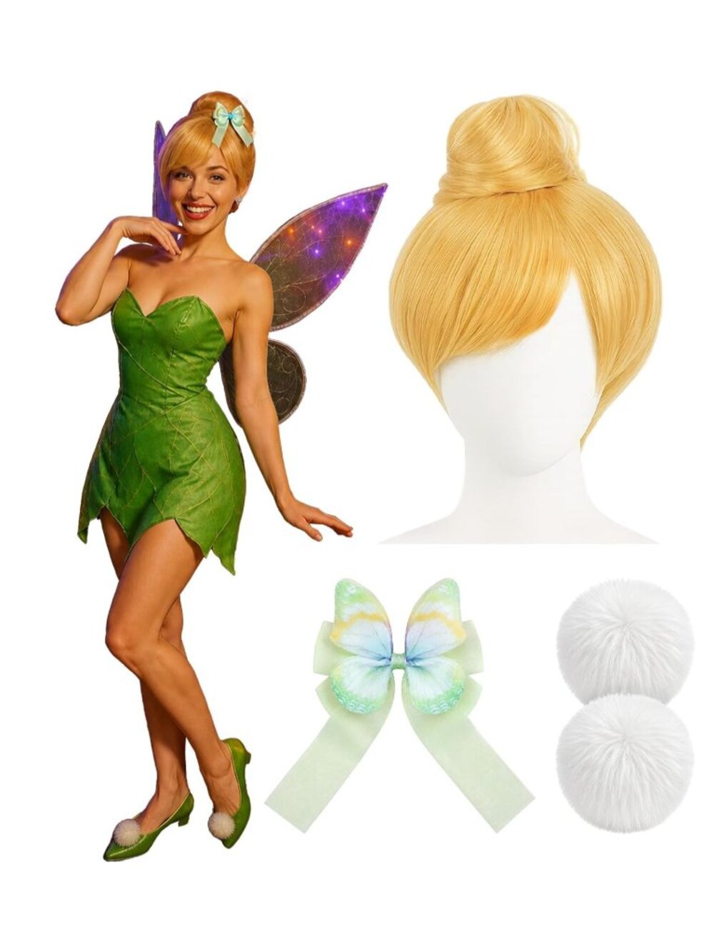 Women's Blonde Short Cosplay Convenient Set Include Adjustable Wig Cap Headpiece